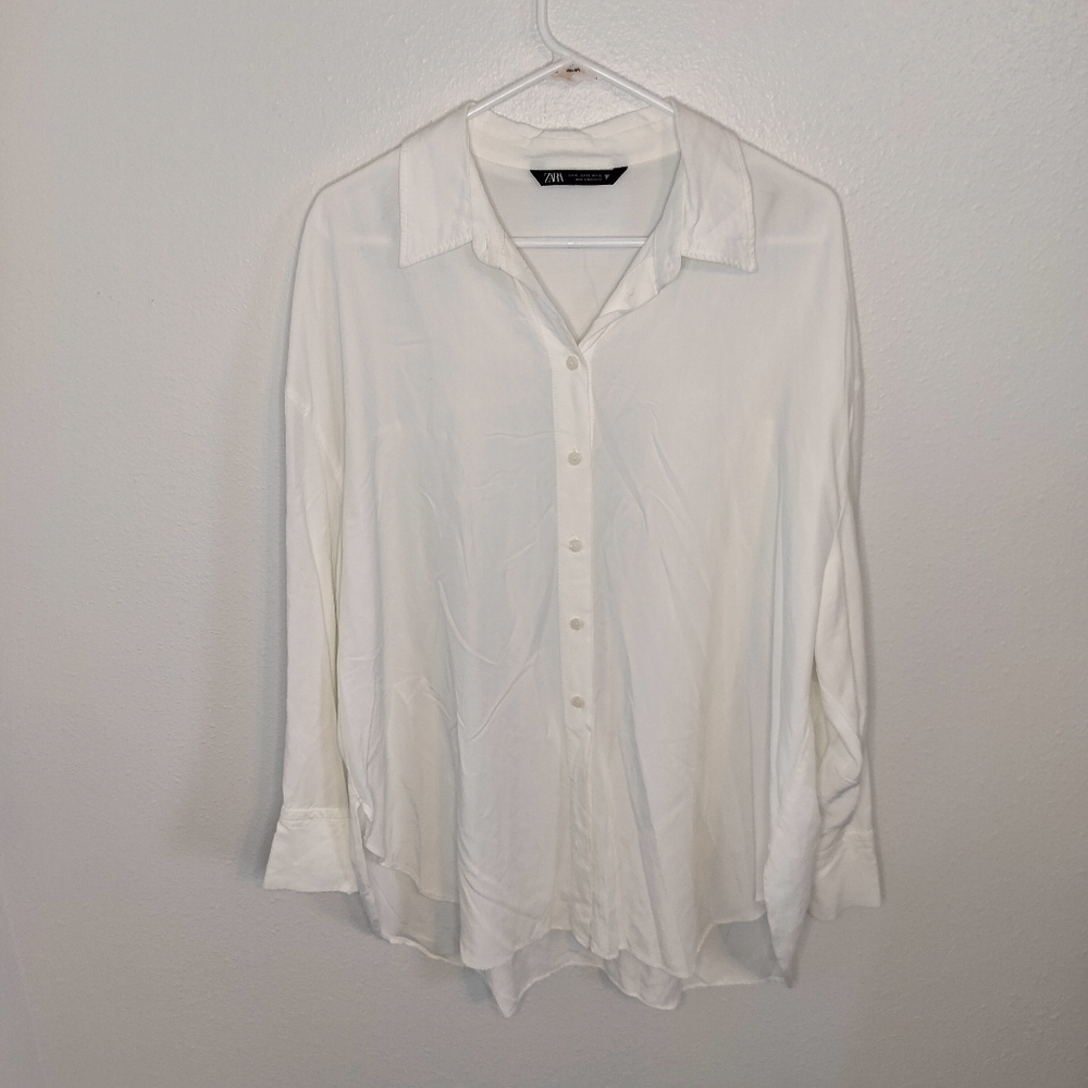 Zara White Oversized loose Fit blouse White Size XL Minimalist Coastal‎ Grandma